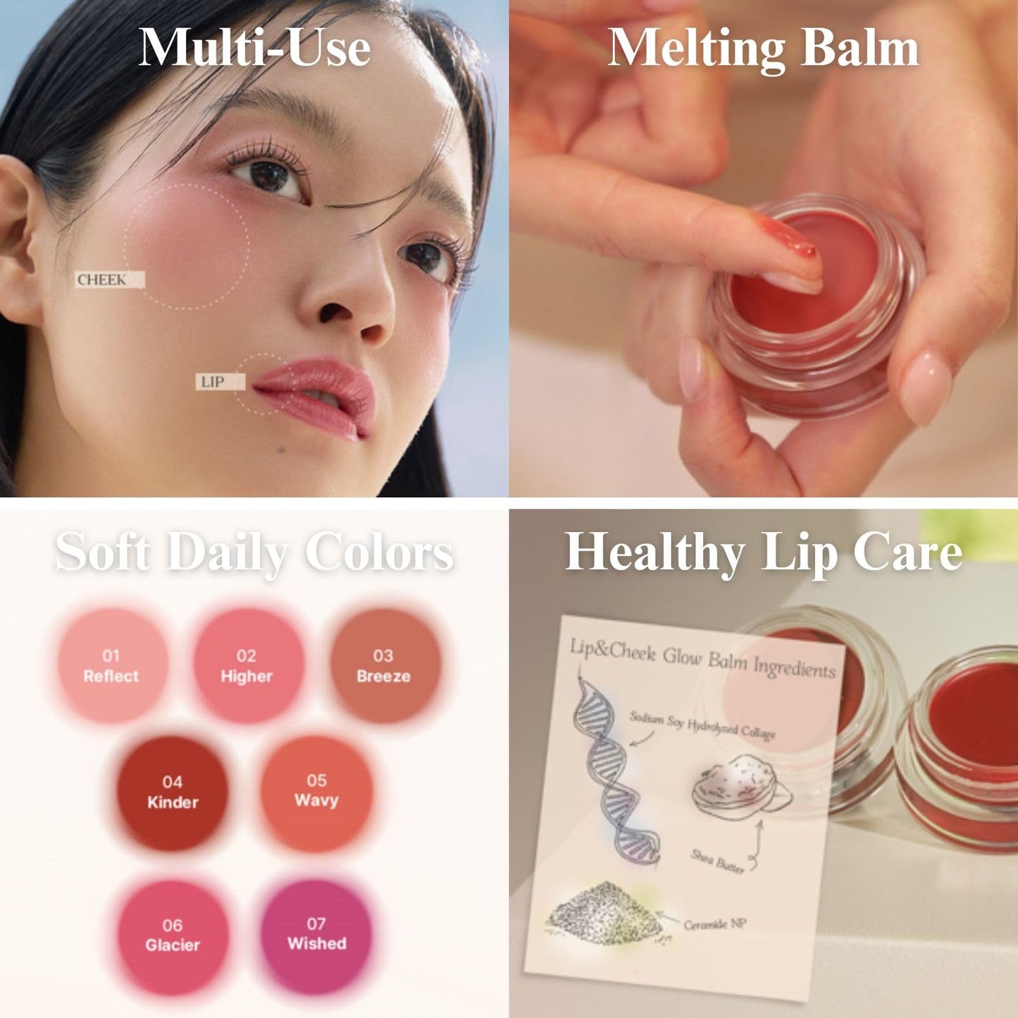 EGLIPS Lip & Cheek Glow Balm - Multi-Use Tinted Melting Balm Blush for Lips & Cheeks Builable and Blendable Texture (06 GLACIER, 0.18 oz)