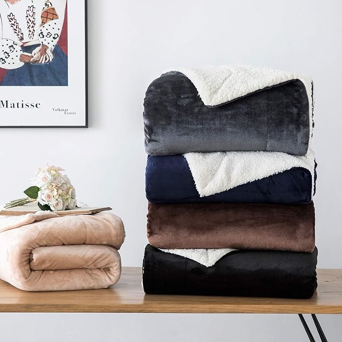 IR Imperial Rooms Grey Sherpa Fleece Throw Blanket for Bed - Wholesale Bulk Pack of 16 Sherpa Blankets - Soft Fluffy Throw Blankets for Hotels, Guest Bedroom, 50x60 Inches