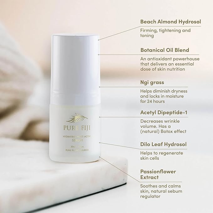 Pure Fiji Multi-Active Serum for Face and Skin, Anti-Aging Vitamin C Serum for Face and Daily Moisturizer, Anti Wrinkle Facial Serum , 1 Ounce