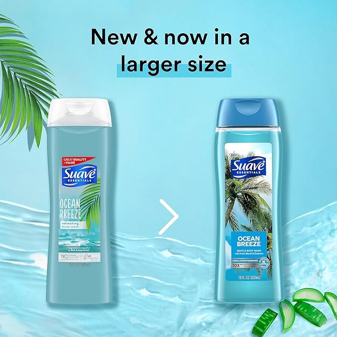 Suave Moisturizing Body Wash, with Ocean Breeze Scent and Vitamin E Extract & Moisturizing Body Wash, with Wild Cherry Blossom and Vitamin E Extract, No Parabens, No Phtahaltes