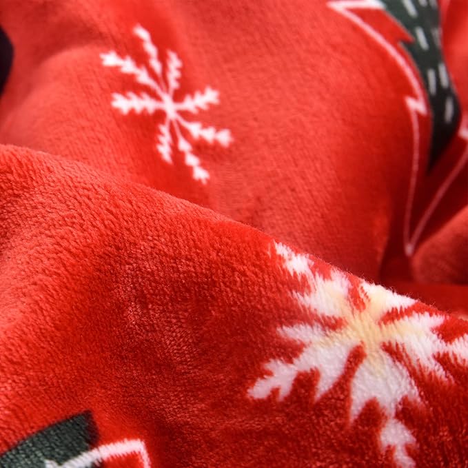 SOCHOW Christmas Holiday Sherpa Fleece Throw Blanket, Fuzzy Warm Super Soft Reversible Plush Blanket for Bed, Sofa and Couch, Snowman and Snowflake Pattern, 60 x 80 inches, Red