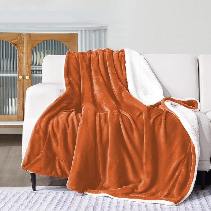 IR Imperial Rooms Sherpa Fleece Throw Blanket for Couch - Soft and Fuzzy Rust Blanket for Winter - Reversible Thick and Warm Fluffy Throw Blankets for Bed, Sofa, Camping and Travel, 50x60 Inches