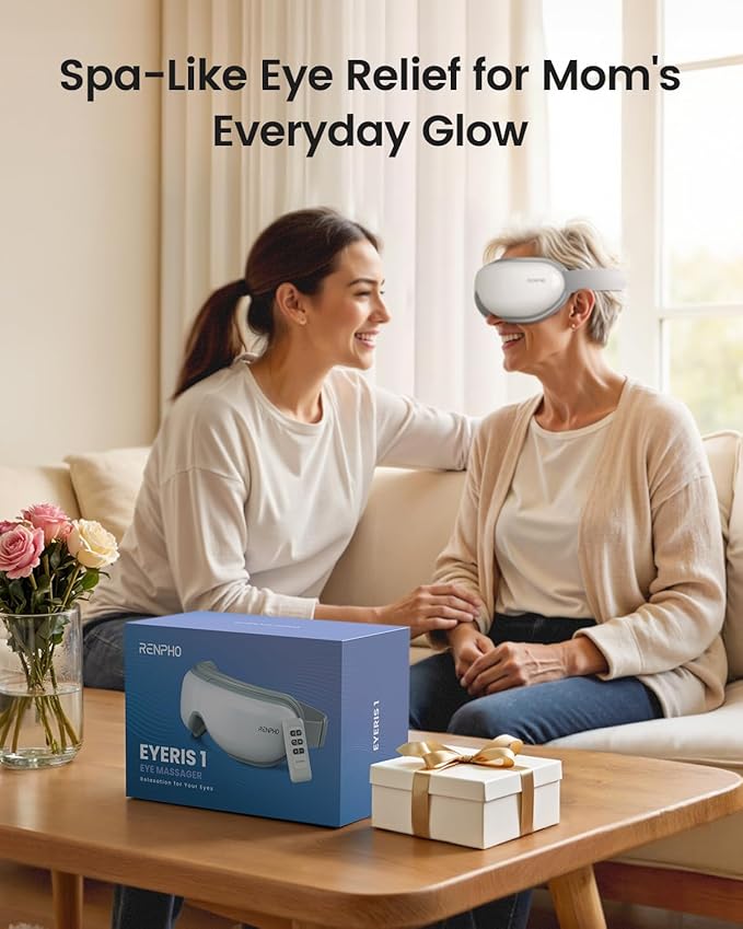 RENPHO Eye Massager with Remote, Heat, Compression, Fathers Day Birthday Gifts for Dad Women, Eyeris 1 Sleep Mask FSA HSA, Headache Massager Scalp for Strain Relief, Migraine Relief, Reduce Stye Eye