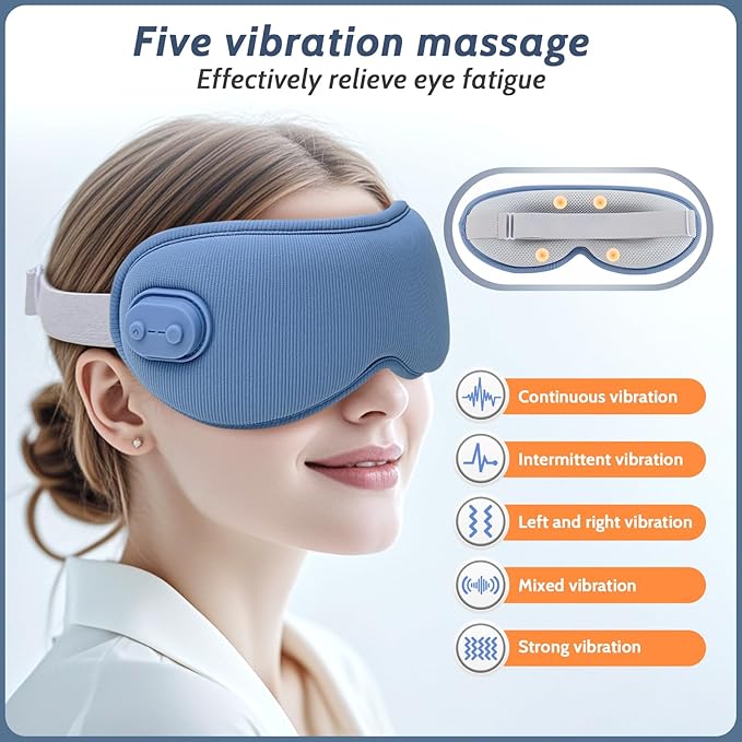 Cordless Heated Massager Eye Mask,Light Blocking 3D Sleeping Eye Mask with Heat and Vibration,Portable Rechargeable Sleep Mask,for Eye Fatigue, Better Sleep,Dry Eye Comfort