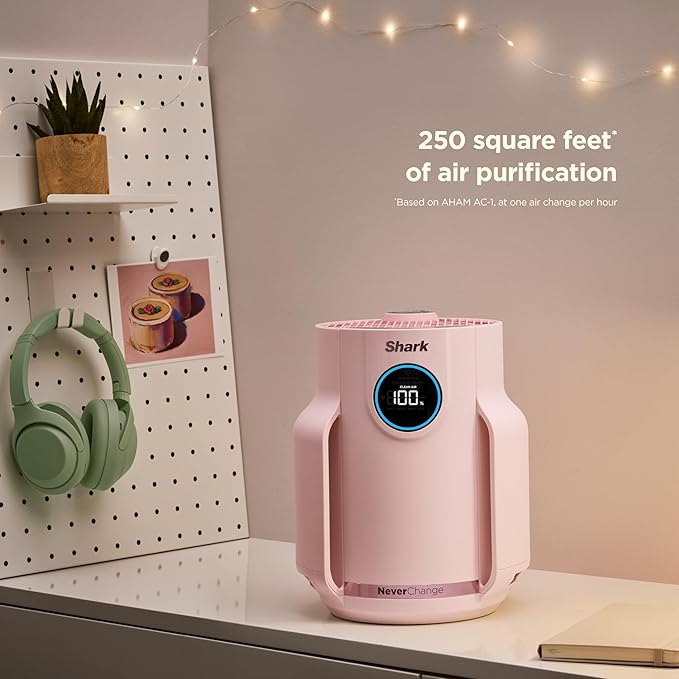 Shark NeverChange Air Purifier Compact Pro with Long-lasting HEPA Exceeding Filtration, Captures Pet Dander, Dust, Smoke, and Allergens, up to 250 sq. ft. for Bedroom, Home Office, Dorm, HP072PK