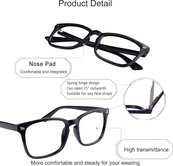 YEIN Bifocal Reading Glasses with Blue Light Blocking Lenses, Bifocal Reader for Women and Men, Vintage Square frame with Spring Hinge (+0.50/+2.25 magnification)