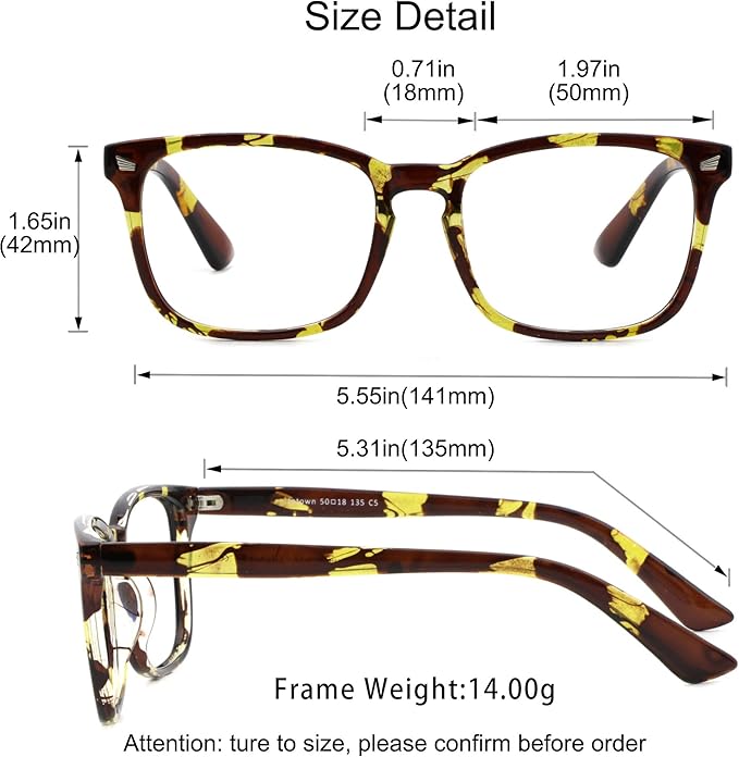 YEIN Bifocal Reading Glasses with Blue Light Blocking Lenses, Bifocal Reader for Women and Men, Vintage Square frame with Spring Hinge (+0.50/+2.50 magnification)