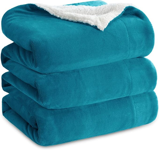 Bedsure Sherpa Fleece Blankets King Size for Bed - Thick and Warm, Soft Fuzzy Plush King Blanket for Winter, Teal, 108x90 Inches