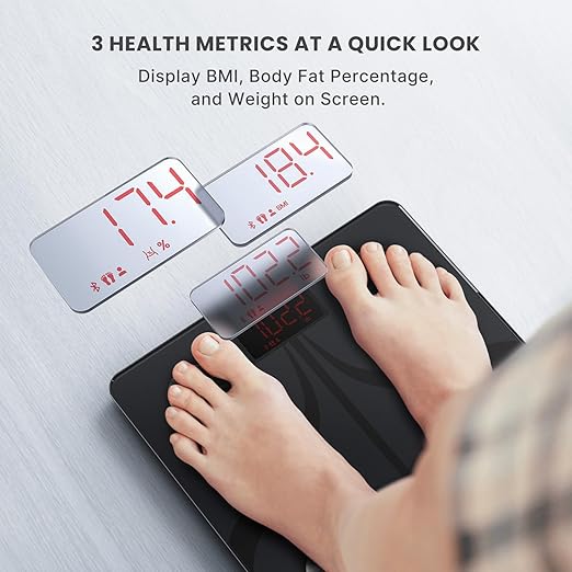 RENPHO Smart Scale for Body Weight, USB-C Rechargeable Digital Bathroom Scale, Electronic 13 Body Composition Monitor with Smartphone App, 396 lbs, Black, Elis 1 (11 inch)