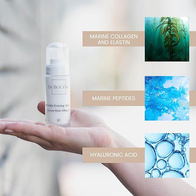 BelleCote Paris - Hydrating Healer Serum, 1 oz, Marine Collagen, Vitamin C, Green Algae Extract, Jojoba Oil
