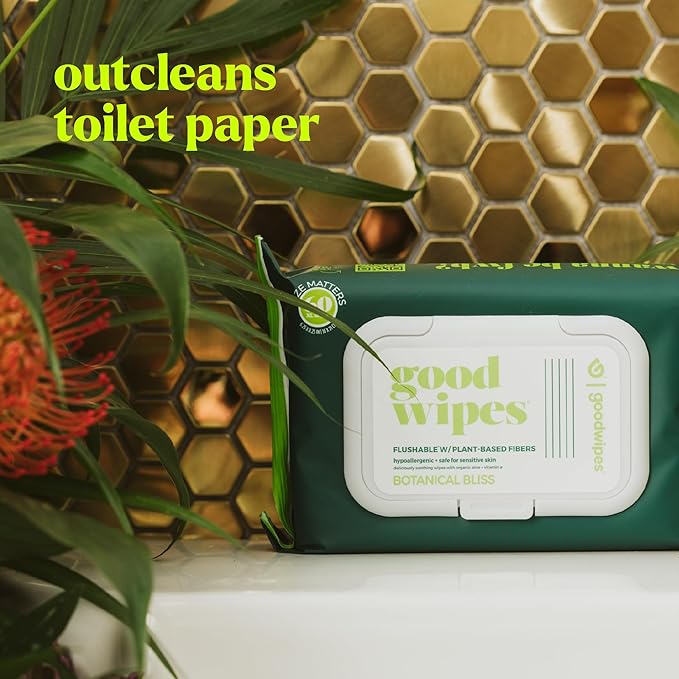 goodwipes Flushable Butt Wipes - Extra Large Adult Wet Wipes For Women & Men - Bathroom Essentials - Sewer & Septic Safe - Botanical Bliss, 418 Count (8 Packs + 1 Travel)