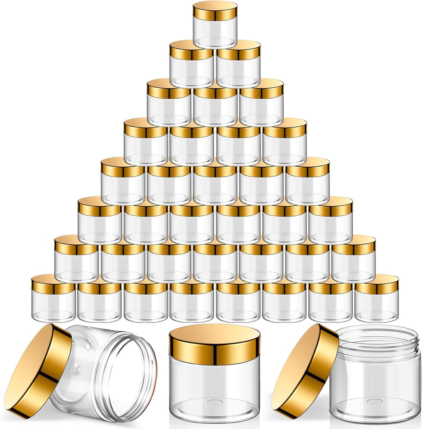 SATINIOR 36 Pieces 4 oz Plastic Jars with Lids Wide Mouth Airtight Reusable Container Acrylic Cosmetic Small Jars for Lotions Ointments Travel Toiletries Creams Make up Storage(Gold)