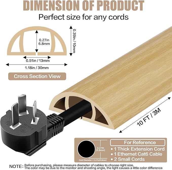 Floor Cord Cover Self Adhesive Cord Hider, 10FT Cable Management, Extension