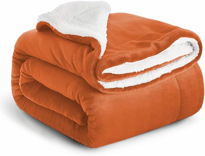 IR Imperial Rooms Sherpa Fleece Throw Blanket for Couch - Soft and Fuzzy Rust Blanket for Winter - Reversible Thick and Warm Fluffy Throw Blankets for Bed, Sofa, Camping and Travel, 50x60 Inches