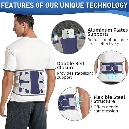 Back Brace with 8 support belts for Lower Back Pain Relief, Back Support Belt for Women & Men, Lower Back Support with Large Area Aluminum Support, Lower Back Brace for Herniated Disc, Sciatica
