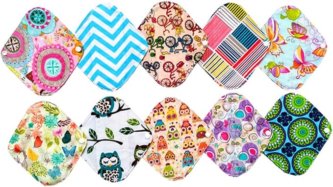 10PCS 8 Inch Reusable Washable Menstrual Pads Sanitary Pads Panty Liner
