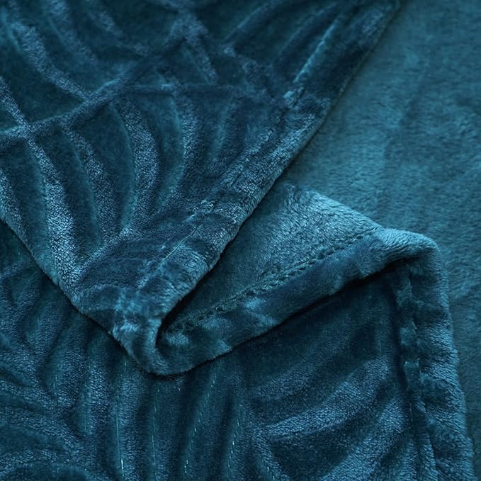 SOCHOW Super Soft Flannel Fleece Throw Blanket, Lightweight Cozy Warm Leaves Textured Plush Blanket for Bed Couch Sofa, 50 x 60 Inches, Blue Coral