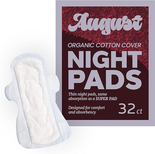 August Menstrual Organic Cover Pads for Women & Anyone Who Menstruates, Super Absorbency, 32 HSA FSA Eligible Super Pads, Fragrance Free, Organic Pads with Wings (1 Box of 32/2 Boxes of 16)