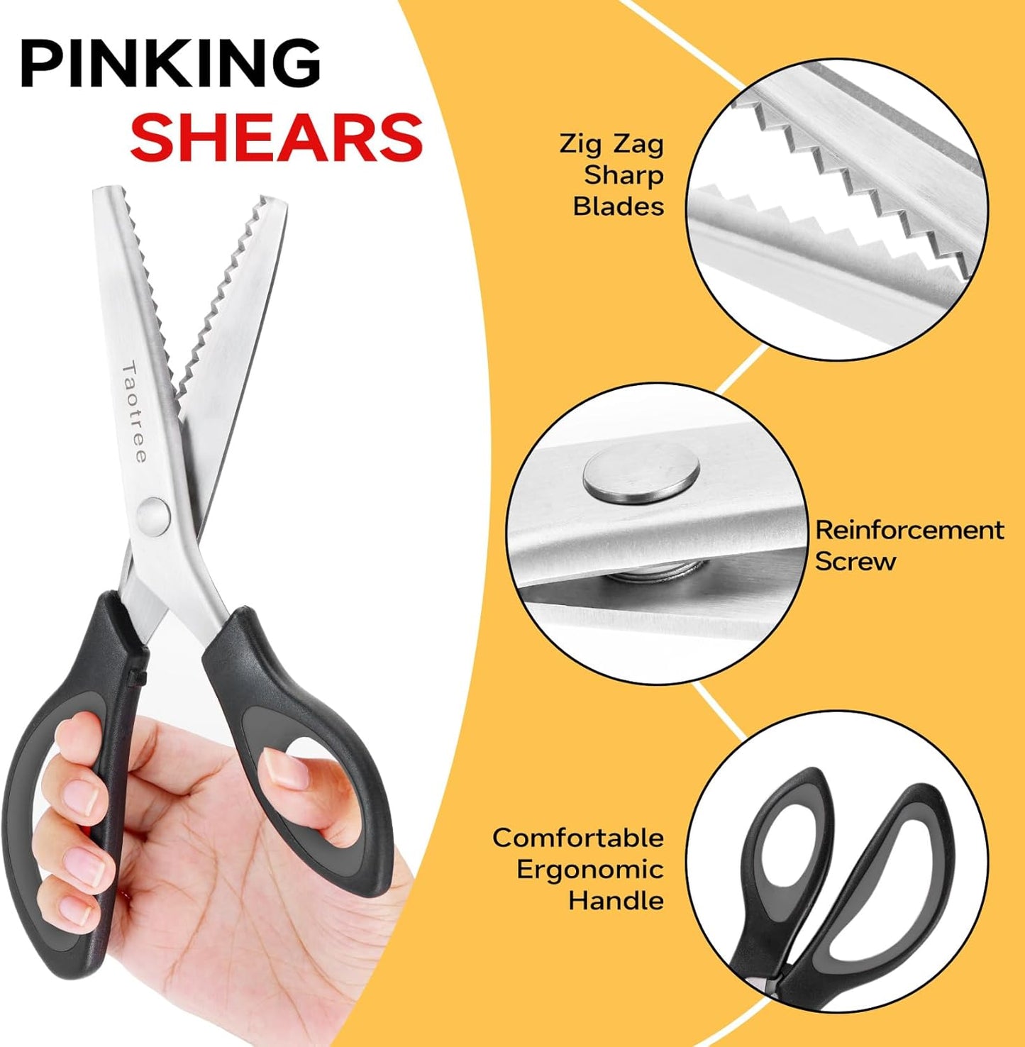 Sewing Scissors for Fabric Cutting, Taotree 9.5" Fabric Scissors Pinking Shears, Zig Zag Craft Decorative Edge, Sewing Supplies Notions Accessories for Craft Scrapbooking Supplies, Black Grey 2 Pack