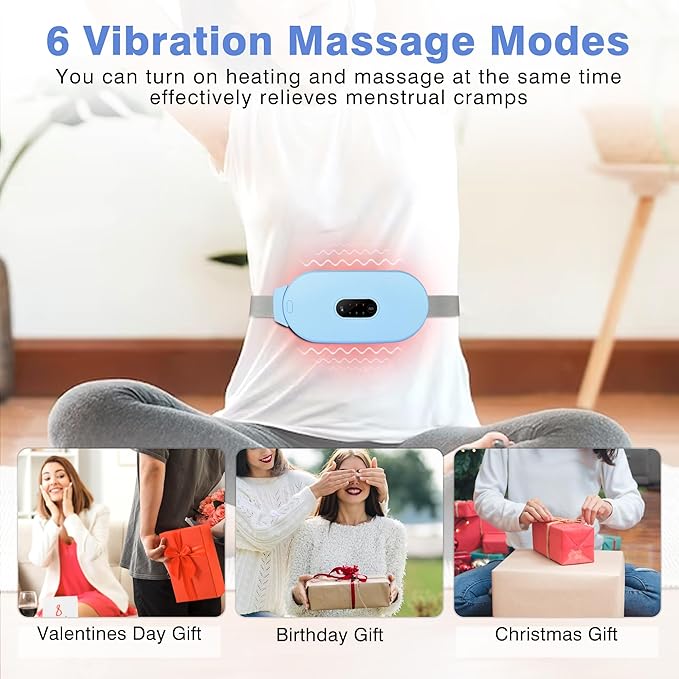 Heating Pads, Period Cramp Massager Portable Cordless Heating Pad with 6 Heat Levels and 6 Massage Modes for Back Pain Relief Menstrual Heating Pad (Blue)