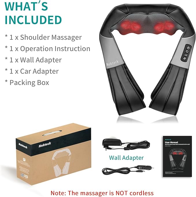 Shiatsu Neck and Back Massager with Soothing Heat, Nekteck Electric Deep Tissue 3D Kneading Massage Pillow for Shoulder, Leg, Body Muscle Pain Relief, Home, Office, and Car Use