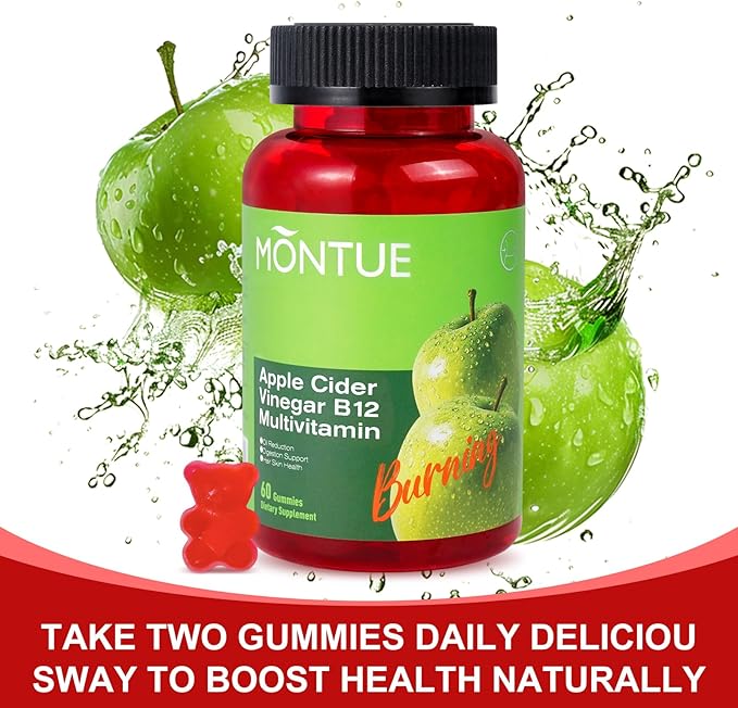 Apple Cider Vinegar Gummies B12 Multivitamin,ACV Supplement Gummy Vitamins,Vegetarian Supplement for Women & Men,Non GMO,Support Normal Energy Levels & Gut Health 60 Gummies (30)