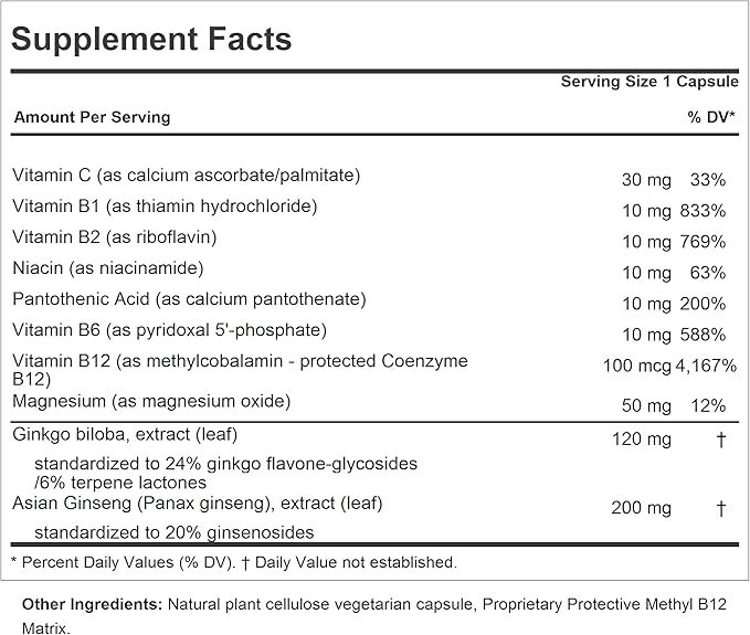 ANDREW LESSMAN Ginkgo 120 Plus Ginseng 200mg - 180 Capsules - Standardized Extract Blend to Support Brain, Memory and Cognitive Function. Adaptogen, Combats Stress and Fatigue. No Additives