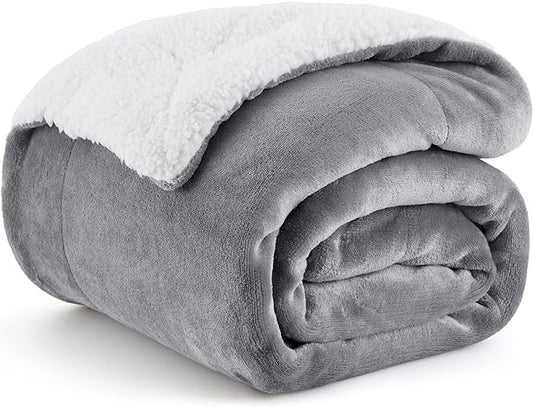 Bedsure Sherpa Fleece Throw Blanket Twin Size for Couch - Thick and Warm, Soft Fuzzy Plush Blanke for Winter, Grey, 60x80 Inches