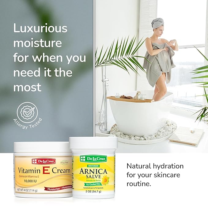 De La Cruz - Vitamin E Cream and Arnica Salve Bundle - Moisturizing Skin Care for Dry and Rough Skin