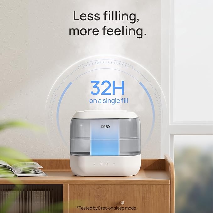 Dreo 4L Humidifiers for Bedroom, Quiet Supersized Cool Mist Ultrasonic Humidifier with Diffuser, 60 Hour Runtime for Home, Nursery, Plant, Gray