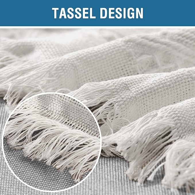 H.VERSAILTEX Cotton Sofa Covers Couch Cover Sofa Slipcover for Most Shape Sofas, Feature Thick Woven Jacquard Seamless with Tassels, Multi-Use Decorative for Couch (X-Large: 71" x 118", White)