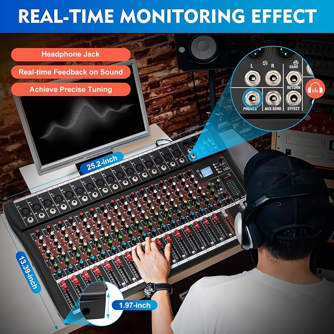 16 Channel Audio Mixer, Soundboard Mixing Console Sound Mixer DJ Sound