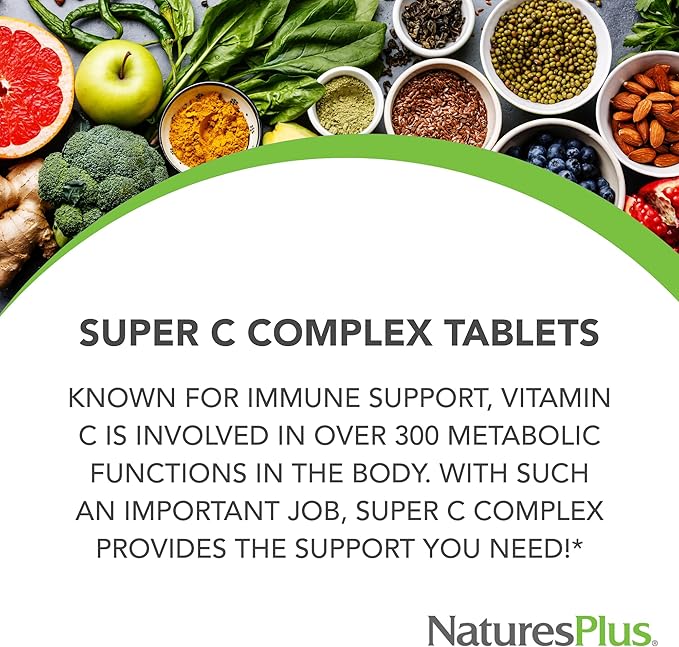 NaturesPlus Super C Complex, Sustained Release - 60 Tablets - 1000mg Vitamin C + 500mg Bioflavonoids - Vegetarian, Gluten Free - 60 Servings