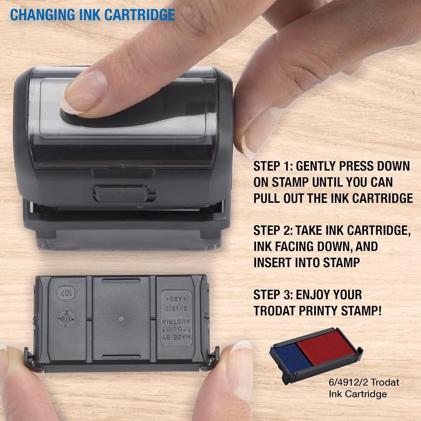 Trodat Printy 4912 Self Inking Do it Yourself (DIY) 4 line Personalized Custom Message or Address Stamp kit with Black Ink, Impression Size: 3/4” x 1-7/8” inch (Blue)