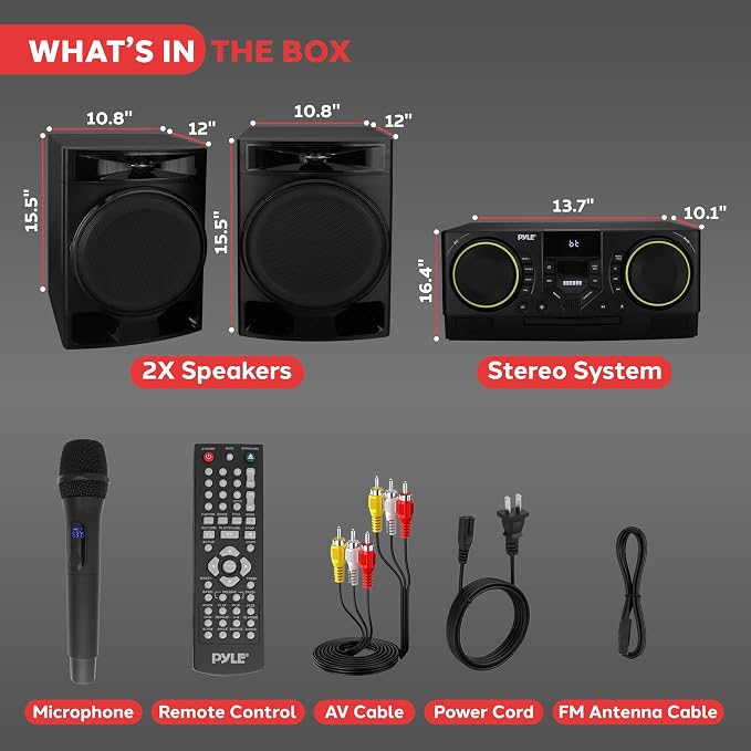 Pyle CD Stereo System with Bluetooth, MP3/DVD/CD Playback, Dual USB Recording