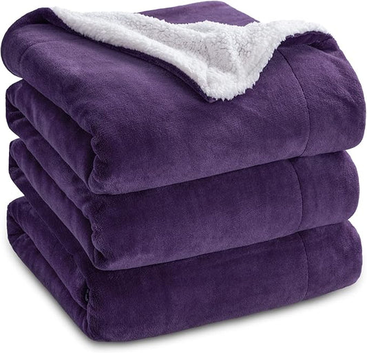 Bedsure Sherpa Fleece Blankets Queen Size for Bed - Thick and Warm, Soft Fuzzy Plush Queen Blanket for Winter, Purple, 90x90 Inches