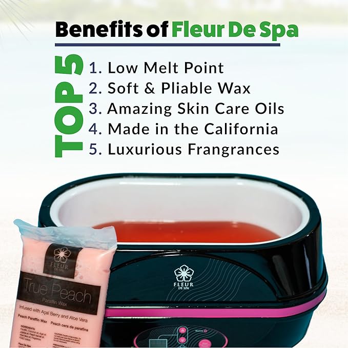 Paraffin Wax Refill for Hands and Feet | FLEUR DE SPA | Made in USA | With Acai, Coconut Oil, Jojoba, Aloe | Hydrates Dry Skin - At-Home Spa Experience
