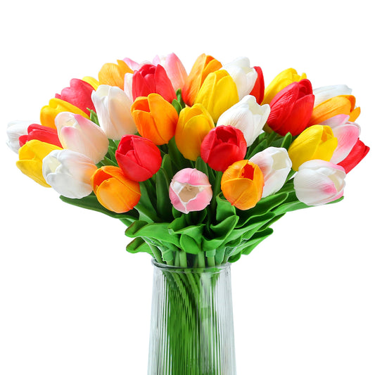 AWARDSEN 20pcs Artificial Tulips Flowers 14" Tulips Faux Flowers Real Touch Tulip Fake Flowers for Wedding Bouquet Mother's Day Decoration (Colorful)