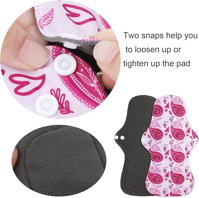 PHOGARY Reusable Menstrual Pads (7 in 1), Bamboo Cloth Pads for Heavy Flow with Wet Bag, Washable Overnight Cloth Panty Liners Period Pad, Large Sanitary Pad Set with Wings for Women