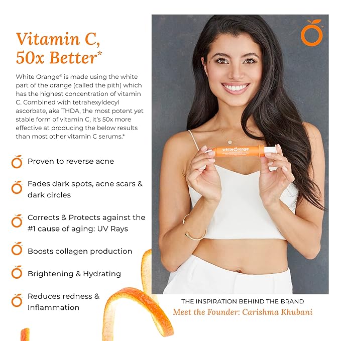 White Orange The Only Vitamin C Serum Made with White Part of Orange, Anti Aging, THDA Hyaluronic Acid Vitamin E OrangeStem®, Hydrating & Brightening Serum for Dark Spots Fine Lines & Wrinkles