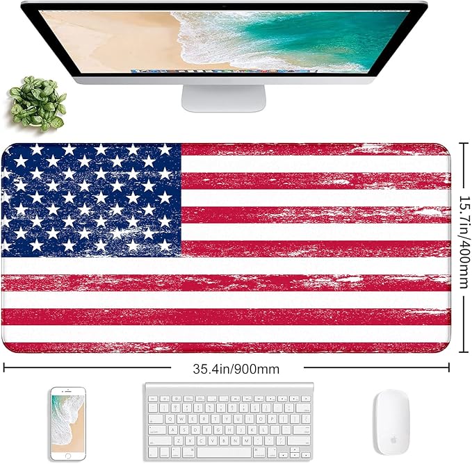 American Flag XXL Extended Mouse Pad, Patriot Large Laptop Pad, Waterproof