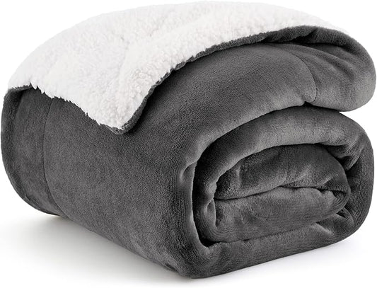 Bedsure Sherpa Fleece Throw Blanket Twin Size for Couch - Thick and Warm, Soft Fuzzy Plush Twin Blanket for Winter, Charcoal, 60x80 Inches