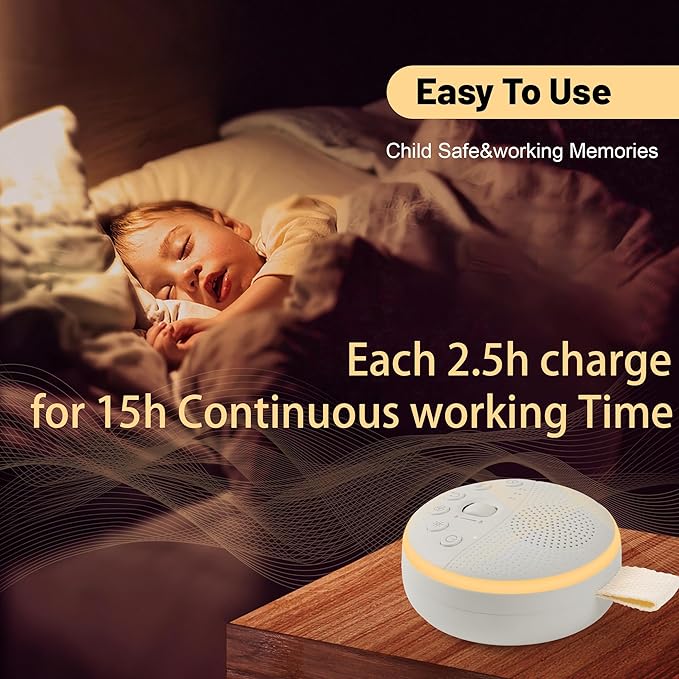 White Noise Machine for Baby & Adults with 21 Relaxing Sounds & Adjustable Night Light, Rechargeable & Portable Sleep Aid for Home & Travel