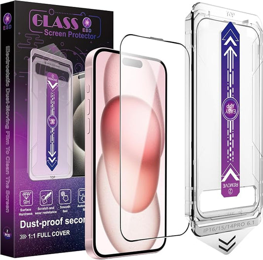 2 Pack Screen Protector for iPhone 14 Pro/iPhone 15 / iPhone 16, 9H Tempered
