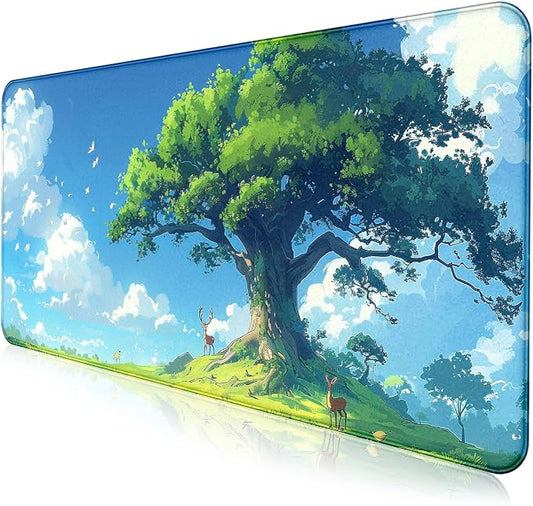 Simple and Cute Anime Landscape Computer Mouse Pad, Large Green Plant Outdoor