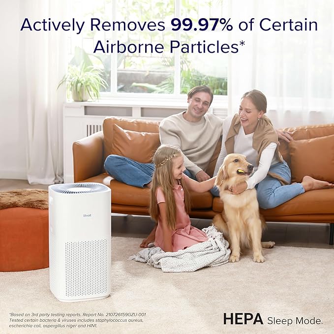 LEVOIT Air Purifiers for Home Large Room Up to 2933 Sq. Ft with Smart WiFi, PM2.5 Monitor, HEPA Sleep Mode, 3-in-1 Filter for Smoke, Pet Allergies, Dust and Odor, Alexa Control, Core 600S-P, White
