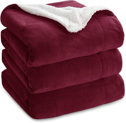 Bedsure Sherpa Fleece Blankets King Size for Bed - Thick and Warm, Soft Fuzzy Plush King Blanket for Winter, Winery Red, 108x90 Inches