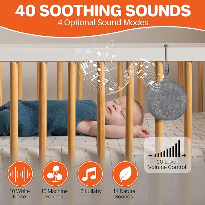 FUNYKICH White Noise Sound Machine, Portable Sound Machine for Sleep with 40 Soothing Sounds, Battery Indicator, Timer & Night Light, Sound Therapy White Noise Machine for Adults Baby Kids(Darkgray)