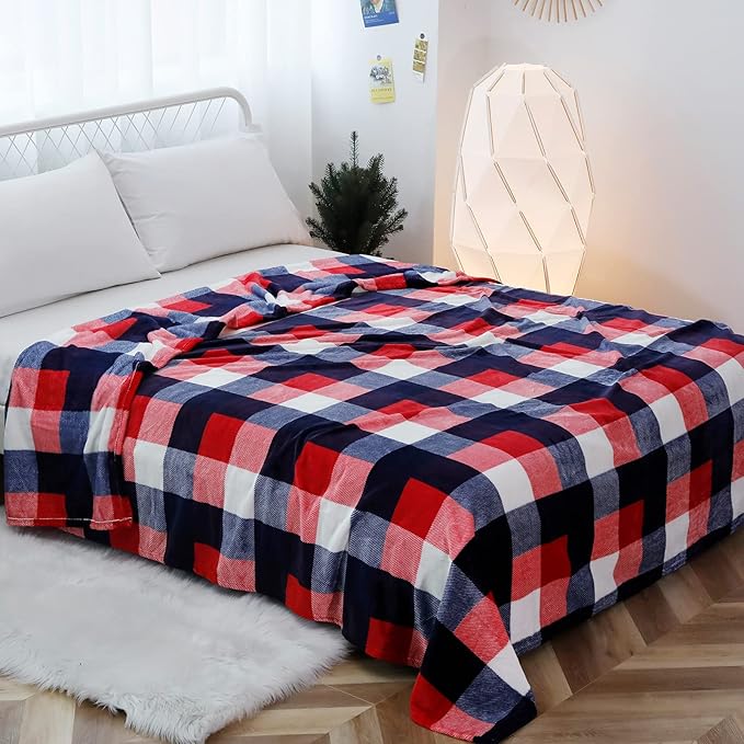 SOCHOW Buffalo Plaid Flannel Fleece Throw Blanket 60 x 80 Inches, Soft Lightweight Cozy All Season Red/Blue Checkered Blanket for Bed, Couch, Car
