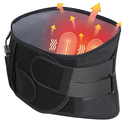 HONGJING Heated Back Massager Brace for Lower Back Pain Relief, Cordless Back Vibration Massage Belt with 3 Heating Modes and 4 Massage Modes for Sciatica and Scoliosis-M